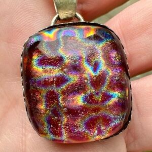 Vintage Dichroic Galaxy Glass pendant in Sterling silver with 925 Italian chain.